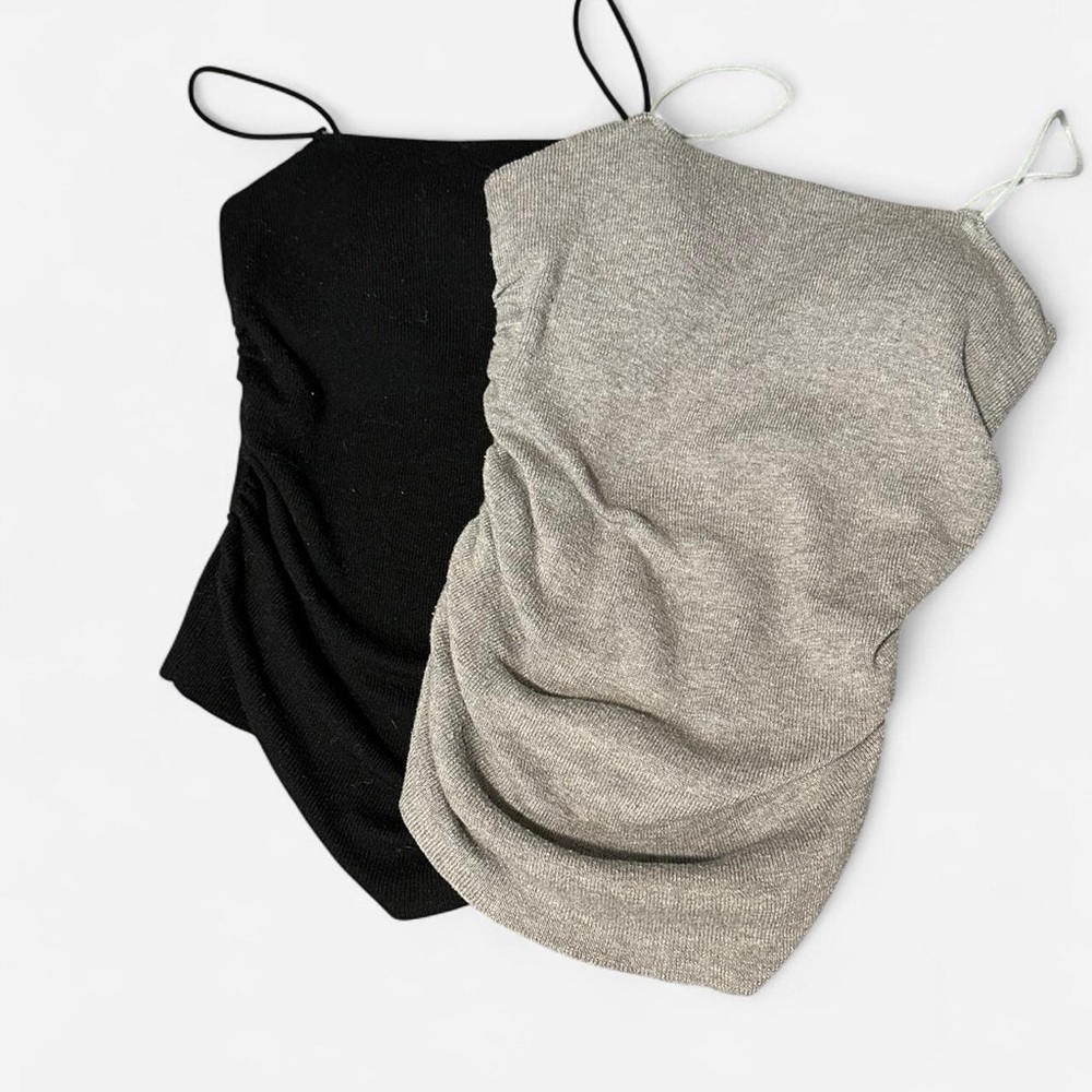 Ruched Black and Gray Sleeveless Camisoles